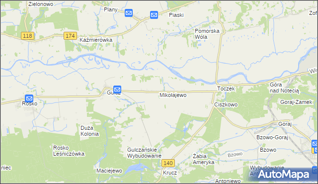 mapa Mikołajewo gmina Czarnków, Mikołajewo gmina Czarnków na mapie Targeo