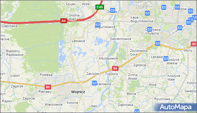 mapa Mikołajowice gmina Wierzchosławice, Mikołajowice gmina Wierzchosławice na mapie Targeo