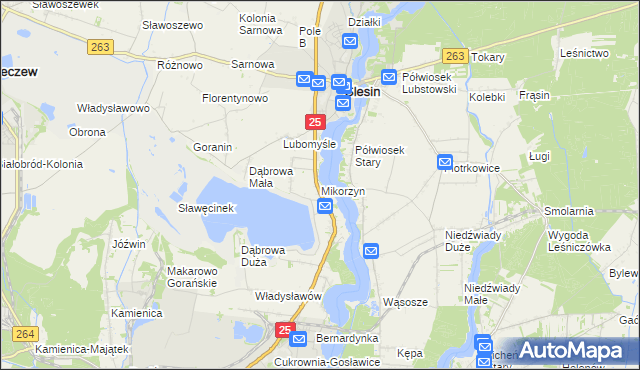 mapa Mikorzyn gmina Ślesin, Mikorzyn gmina Ślesin na mapie Targeo