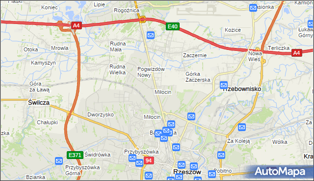 mapa Miłocin gmina Głogów Małopolski, Miłocin gmina Głogów Małopolski na mapie Targeo