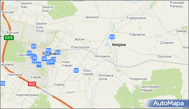 mapa Minkowice gmina Mełgiew, Minkowice gmina Mełgiew na mapie Targeo