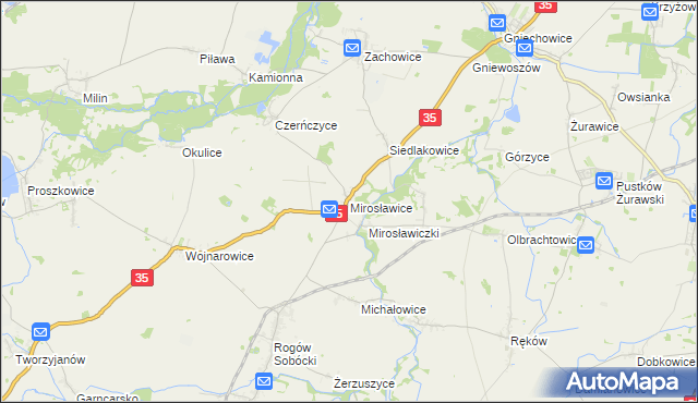 mapa Mirosławice gmina Sobótka, Mirosławice gmina Sobótka na mapie Targeo