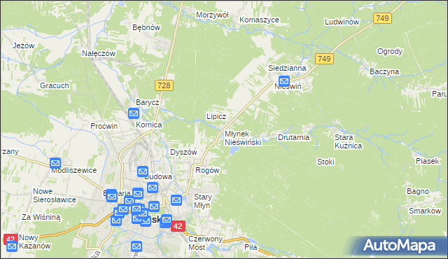 mapa Młynek Nieświński, Młynek Nieświński na mapie Targeo