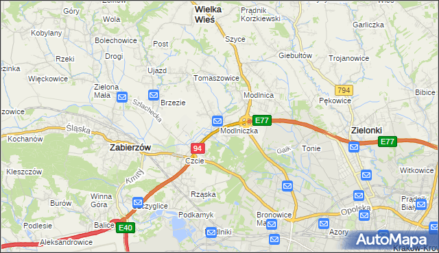 mapa Modlniczka, Modlniczka na mapie Targeo