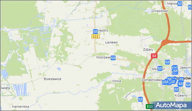 mapa Modrzewie gmina Goleniów, Modrzewie gmina Goleniów na mapie Targeo
