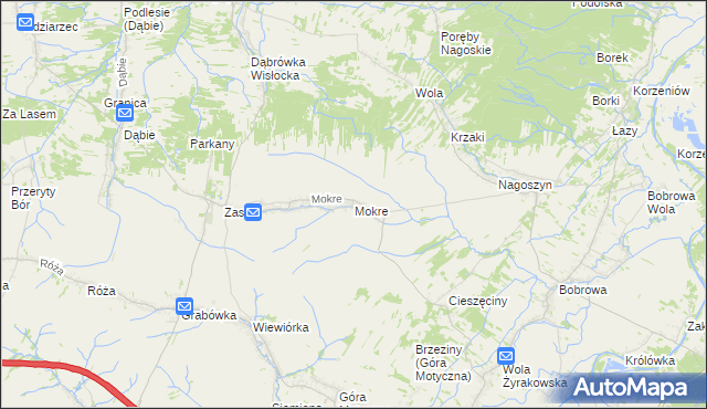 mapa Mokre gmina Żyraków, Mokre gmina Żyraków na mapie Targeo
