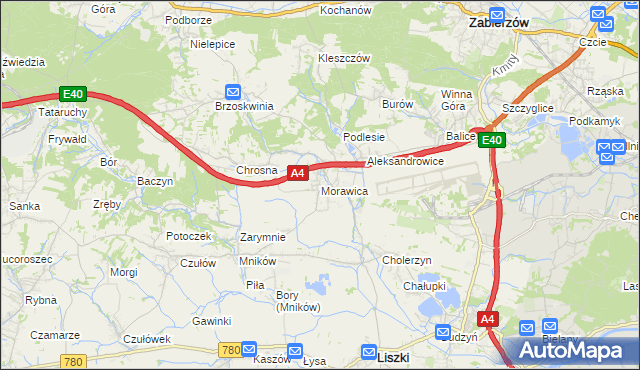 mapa Morawica gmina Liszki, Morawica gmina Liszki na mapie Targeo