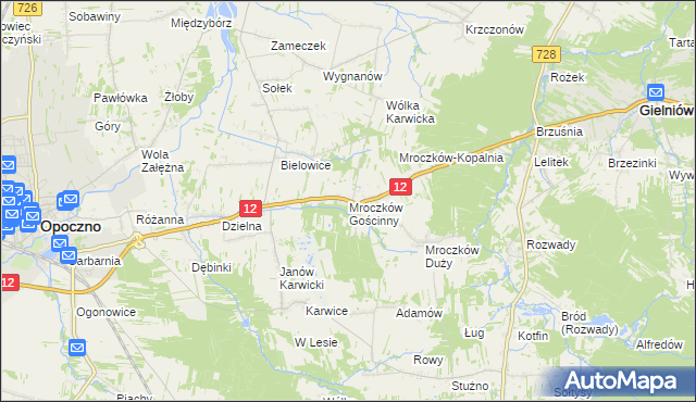mapa Mroczków Gościnny, Mroczków Gościnny na mapie Targeo