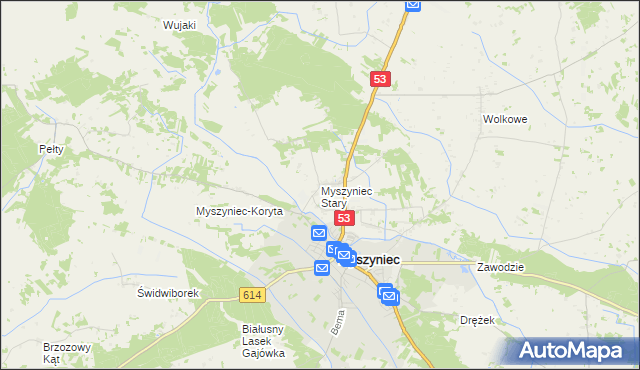 mapa Myszyniec Stary, Myszyniec Stary na mapie Targeo