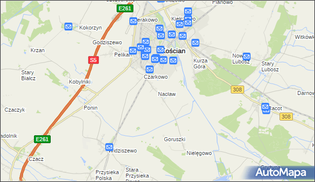 mapa Nacław gmina Kościan, Nacław gmina Kościan na mapie Targeo