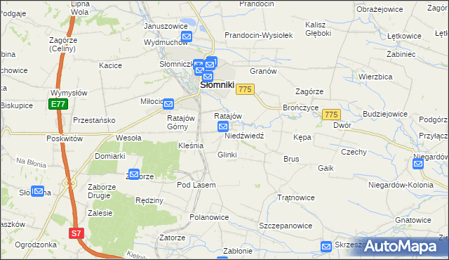 mapa Niedźwiedź gmina Słomniki, Niedźwiedź gmina Słomniki na mapie Targeo