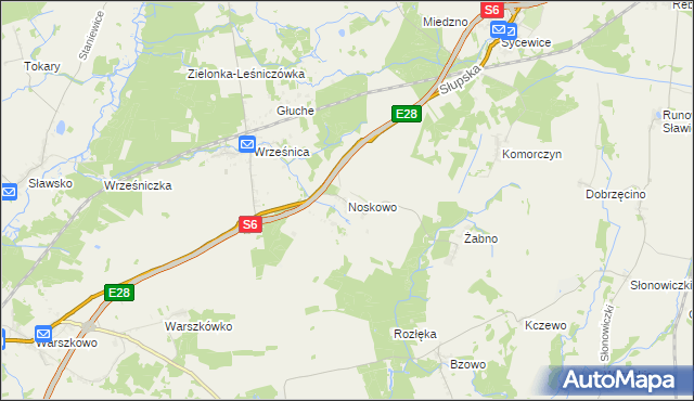 mapa Noskowo gmina Sławno, Noskowo gmina Sławno na mapie Targeo