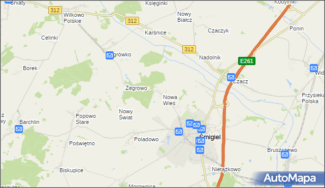 mapa Nowa Wieś gmina Śmigiel, Nowa Wieś gmina Śmigiel na mapie Targeo