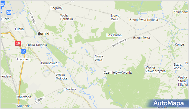 mapa Nowa Wola gmina Serniki, Nowa Wola gmina Serniki na mapie Targeo