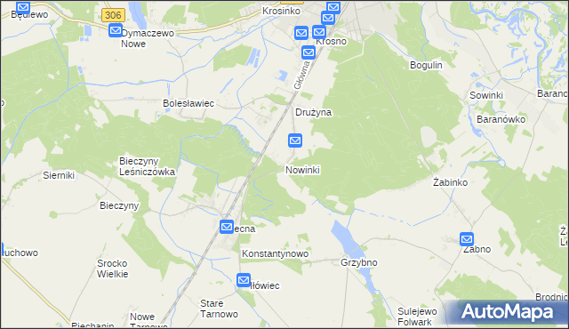 mapa Nowinki gmina Mosina, Nowinki gmina Mosina na mapie Targeo