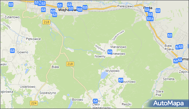 mapa Nowiny gmina Wejherowo, Nowiny gmina Wejherowo na mapie Targeo