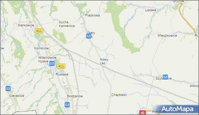 mapa Nowy Las gmina Głuchołazy, Nowy Las gmina Głuchołazy na mapie Targeo