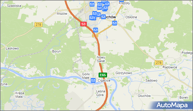 mapa Nowy Świat gmina Sulechów, Nowy Świat gmina Sulechów na mapie Targeo