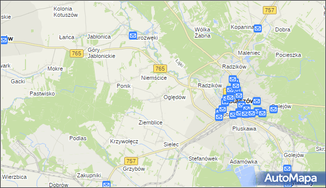 mapa Oględów, Oględów na mapie Targeo