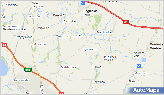 mapa Ogonowice gmina Legnickie Pole, Ogonowice gmina Legnickie Pole na mapie Targeo
