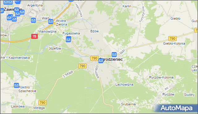 mapa Ogrodzieniec powiat zawierciański, Ogrodzieniec powiat zawierciański na mapie Targeo