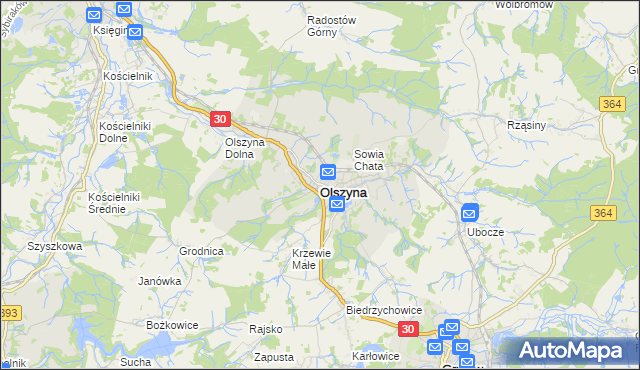 mapa Olszyna powiat lubański, Olszyna powiat lubański na mapie Targeo
