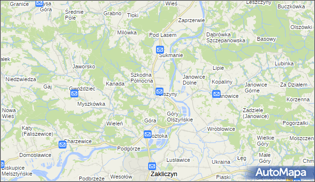 mapa Olszyny gmina Wojnicz, Olszyny gmina Wojnicz na mapie Targeo