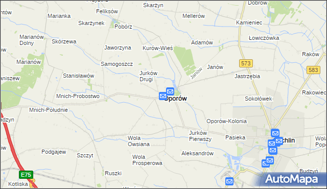 mapa Oporów powiat kutnowski, Oporów powiat kutnowski na mapie Targeo