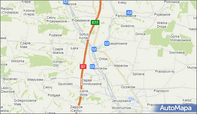 mapa Orłów gmina Słomniki, Orłów gmina Słomniki na mapie Targeo