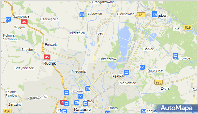 mapa Orzeszków gmina Nędza, Orzeszków gmina Nędza na mapie Targeo