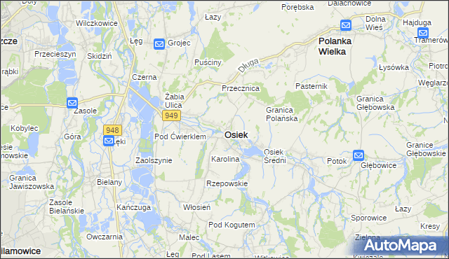 mapa Osiek powiat oświęcimski, Osiek powiat oświęcimski na mapie Targeo