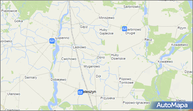 mapa Ośno gmina Janowiec Wielkopolski, Ośno gmina Janowiec Wielkopolski na mapie Targeo