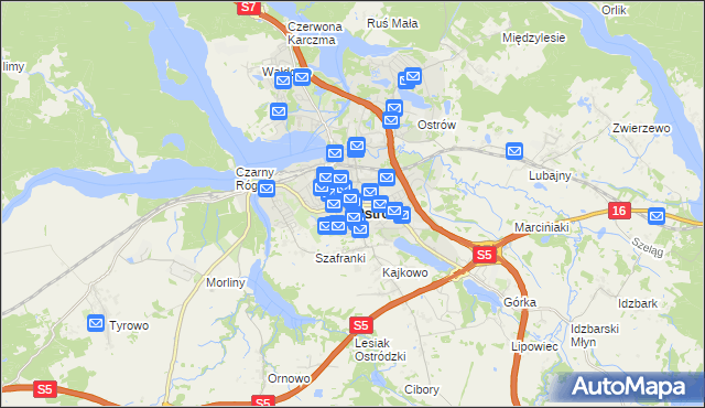 mapa Ostróda, Ostróda na mapie Targeo