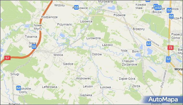 mapa Ostrów gmina Chęciny, Ostrów gmina Chęciny na mapie Targeo