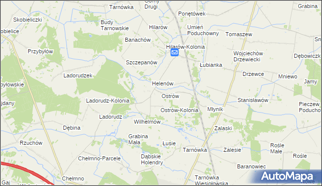 mapa Ostrów gmina Olszówka, Ostrów gmina Olszówka na mapie Targeo