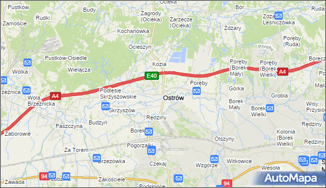 mapa Ostrów powiat ropczycko-sędziszowski, Ostrów powiat ropczycko-sędziszowski na mapie Targeo