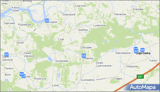 mapa Ostrówek gmina Dąbrówka, Ostrówek gmina Dąbrówka na mapie Targeo
