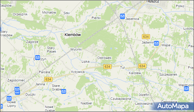 mapa Ostrówek gmina Klembów, Ostrówek gmina Klembów na mapie Targeo