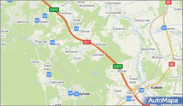 mapa Ostrowik gmina Celestynów, Ostrowik gmina Celestynów na mapie Targeo