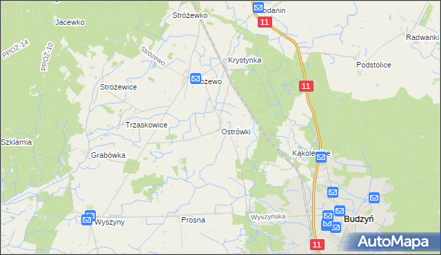 mapa Ostrówki gmina Budzyń, Ostrówki gmina Budzyń na mapie Targeo