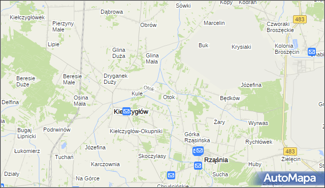 mapa Otok gmina Kiełczygłów, Otok gmina Kiełczygłów na mapie Targeo