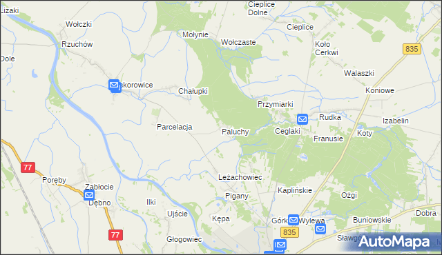 mapa Paluchy, Paluchy na mapie Targeo