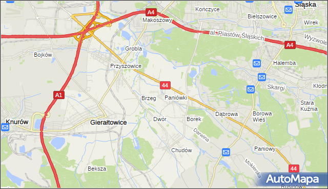 mapa Paniówki, Paniówki na mapie Targeo