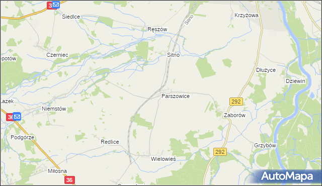 mapa Parszowice, Parszowice na mapie Targeo
