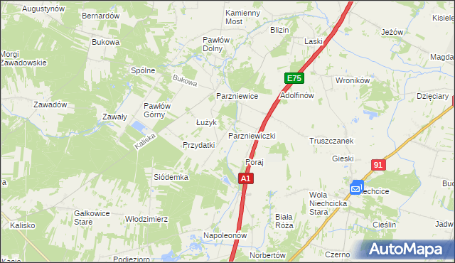 mapa Parzniewiczki, Parzniewiczki na mapie Targeo