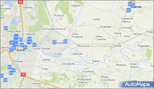 mapa Patrzyków gmina Kramsk, Patrzyków gmina Kramsk na mapie Targeo