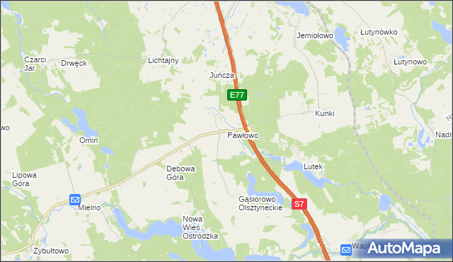 mapa Pawłowo gmina Olsztynek, Pawłowo gmina Olsztynek na mapie Targeo