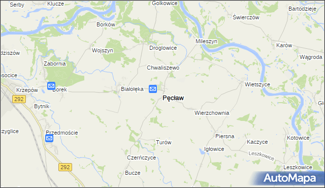 mapa Pęcław powiat głogowski, Pęcław powiat głogowski na mapie Targeo