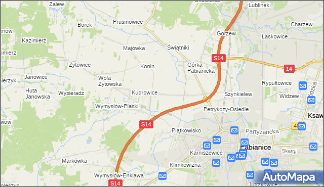 mapa Petrykozy gmina Pabianice, Petrykozy gmina Pabianice na mapie Targeo