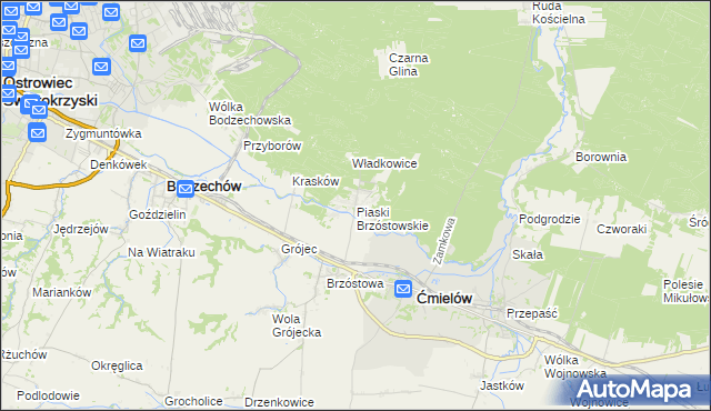 mapa Piaski Brzóstowskie, Piaski Brzóstowskie na mapie Targeo